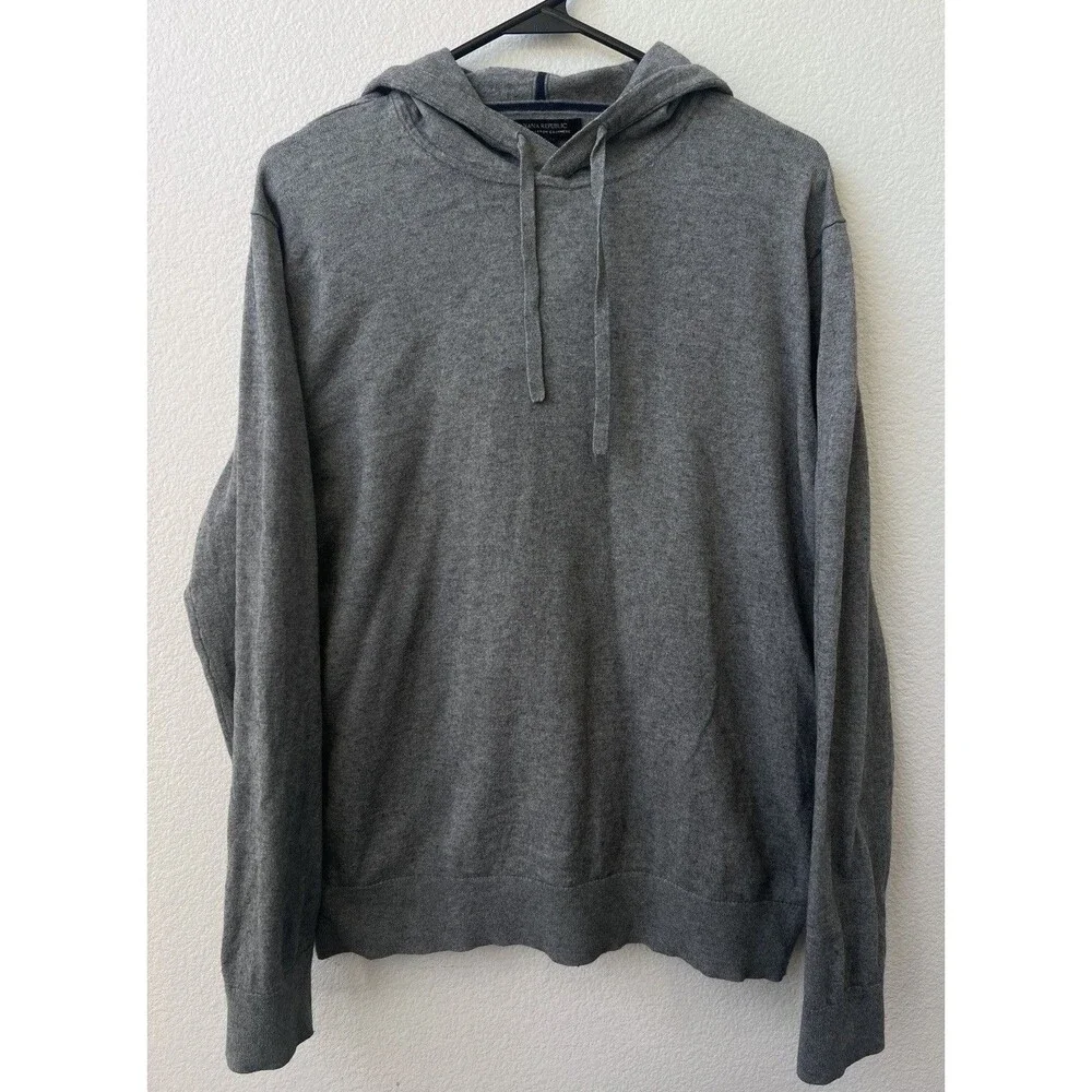 Banana Republic Men's L Gray Pullover Hoodie Cotton Cashmere